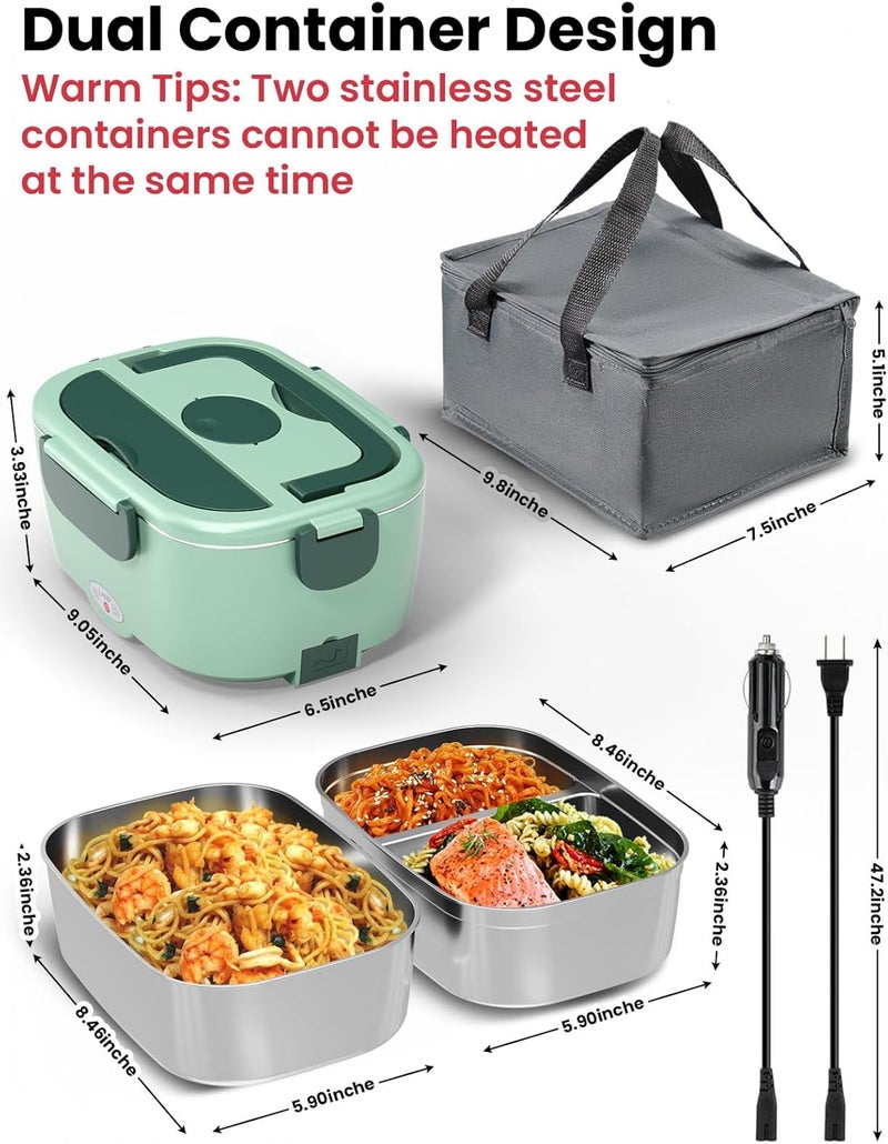 Sitlais Heated Lunch Box for Men&Women - 80W Electric Lunch Box for Adults with Dual 1.5L 304 Stainless Steel Containers Fast Heating Portable Food Warmer for Car&Truck lonchera eléctrica portátil - Image 5